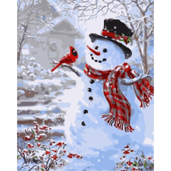 Snowman and a bird Painting By Numbers UK