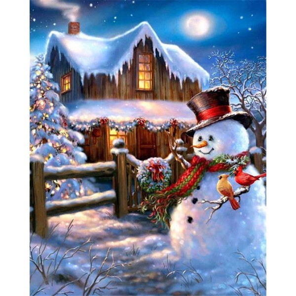 Christmas snowman and cardinals Painting By Numbers UK