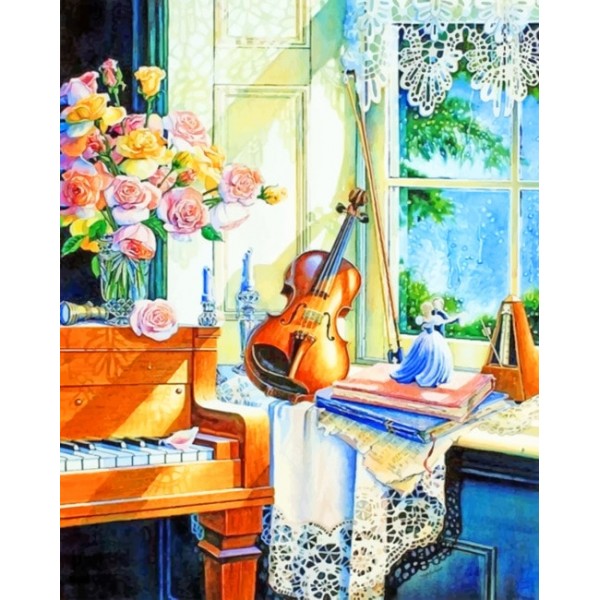 Piano And Violin Still Life (40X50cm) Painting By Numbers UK