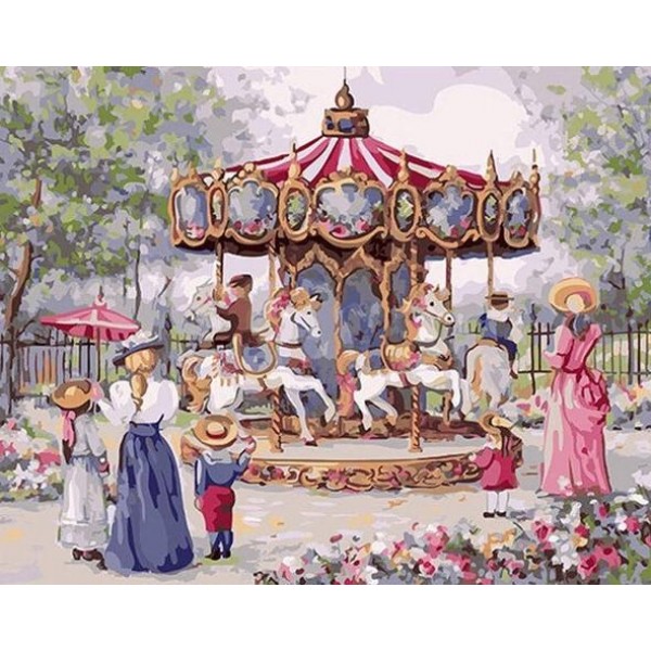 Family in Amusement Park (40X50cm) Painting By Numbers UK