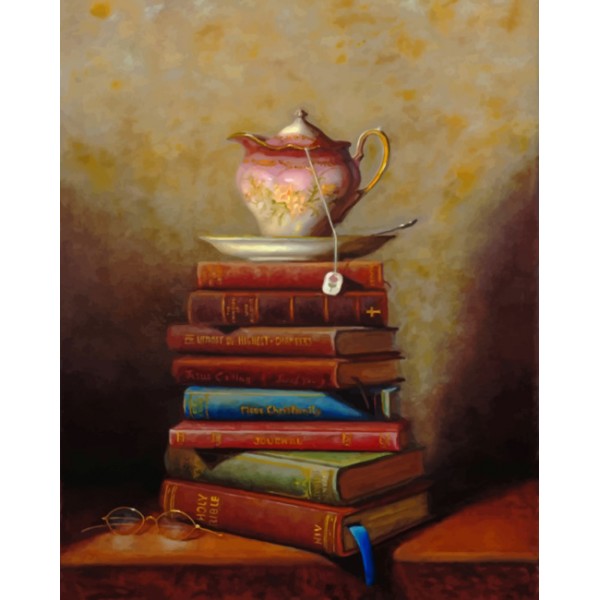 Vintage Coffee Cup On Books  (40X50cm) Painting By Numbers UK