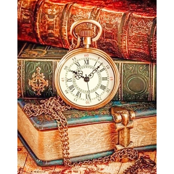 Aesthetic Vintage Clock and Books  (40X50cm) Painting By Numbers UK