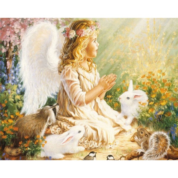 Angel girl, rabbit, raccoon and squirrel Painting By Numbers UK