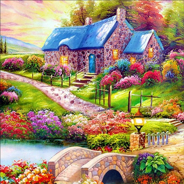 11ct Full cross stitch | Country house（30x30cm） Painting By Numbers UK