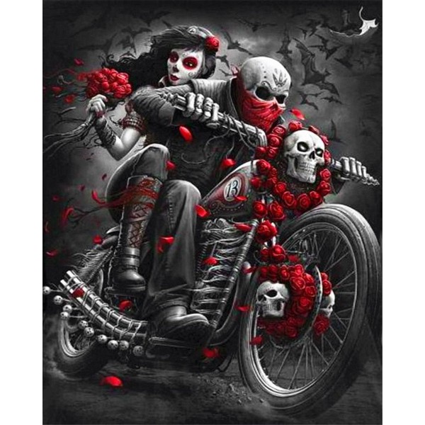 Human skeleton couple riding a motorcycle Painting By Numbers UK