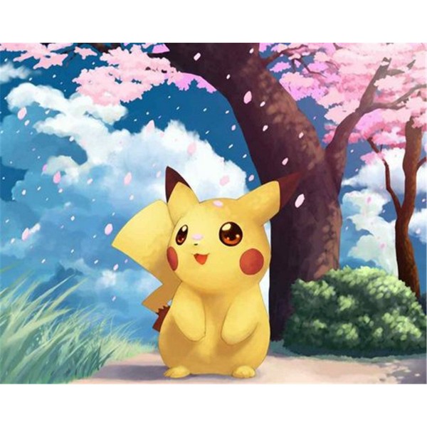 Lovely Pikachu under cherry tree Painting By Numbers UK