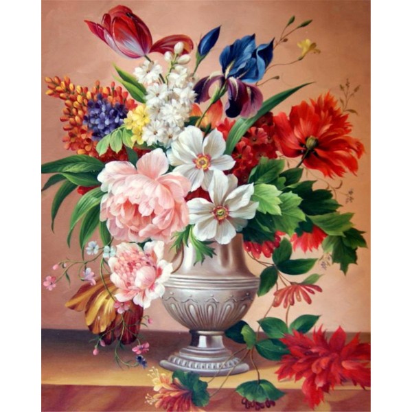 Colorful flowers in vase Painting By Numbers UK