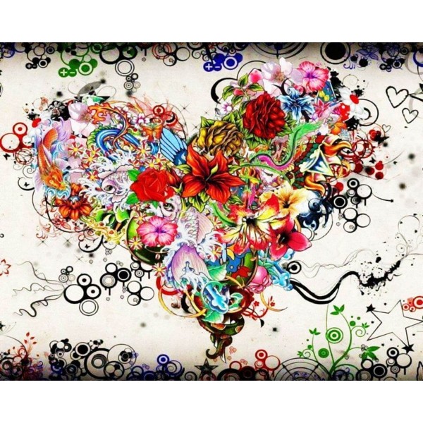  Colorful flower heart Painting By Numbers UK